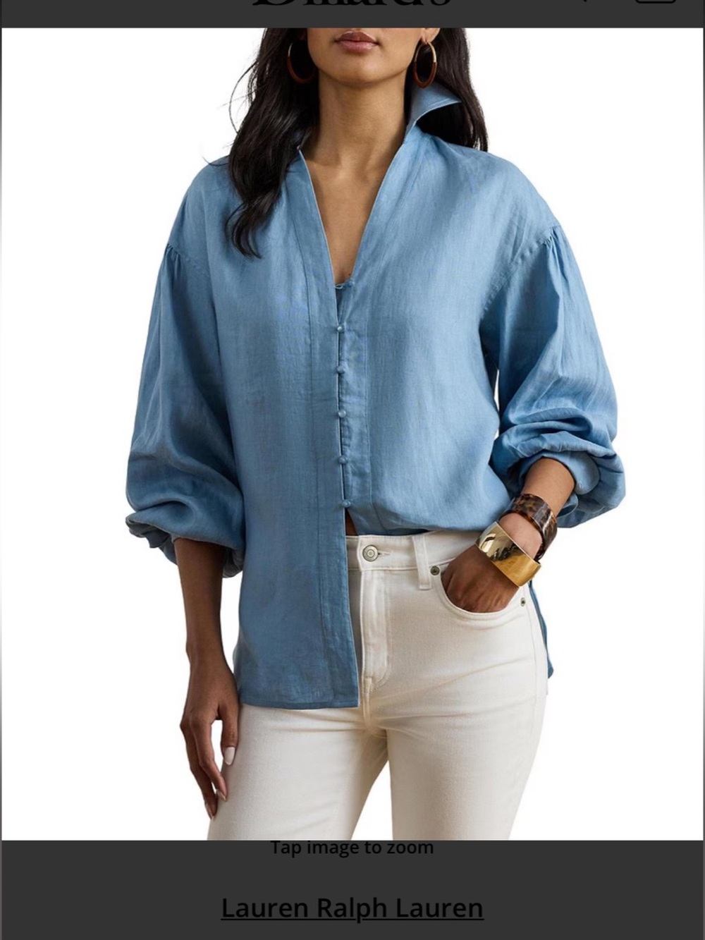 Lauren Ralph Lauren Linen Spread Collar Long Sleeve Shirt Blue Small